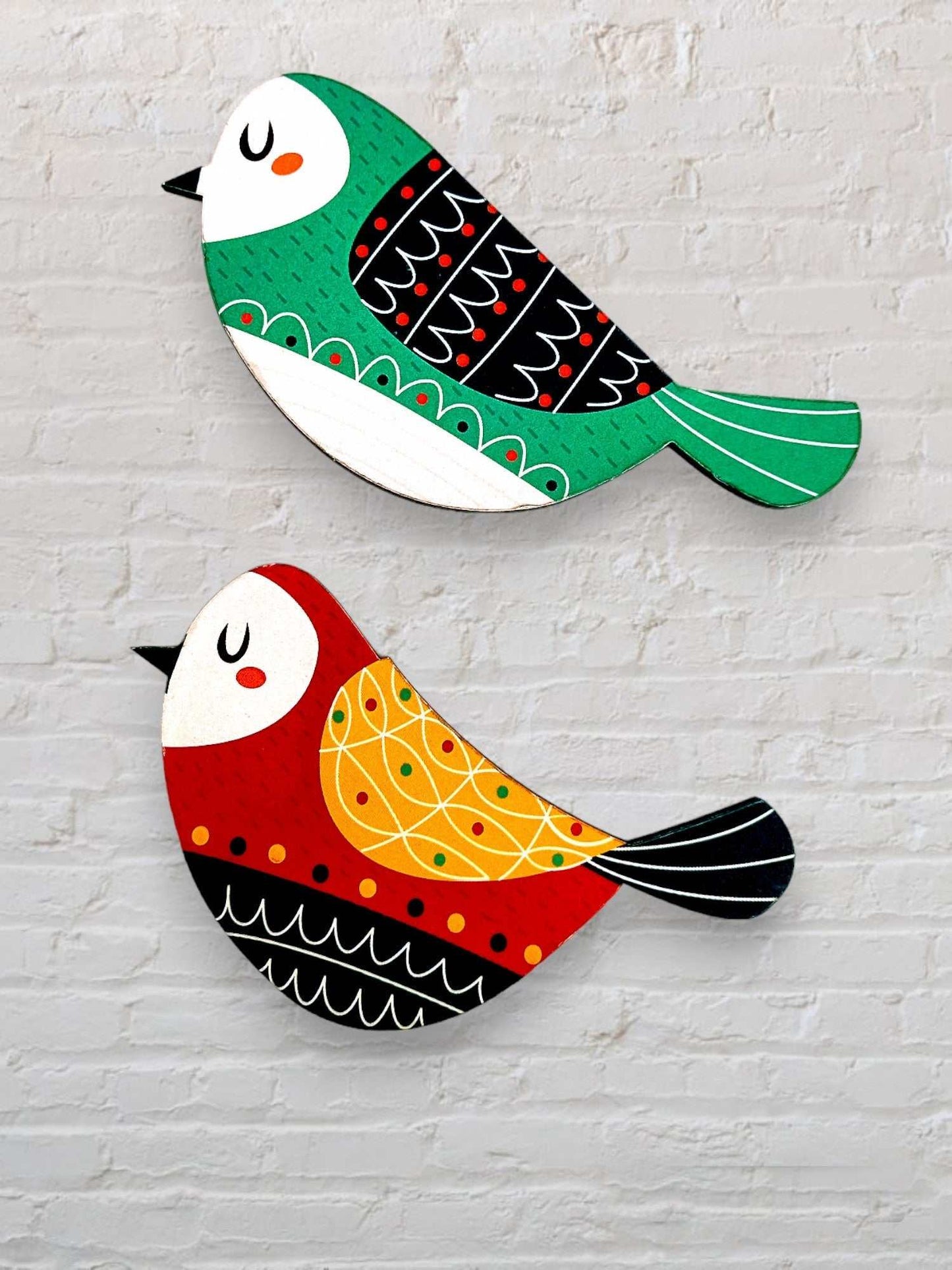 Fridge Magnet - Red Yellow Green Color Full Birds - Mandala Design