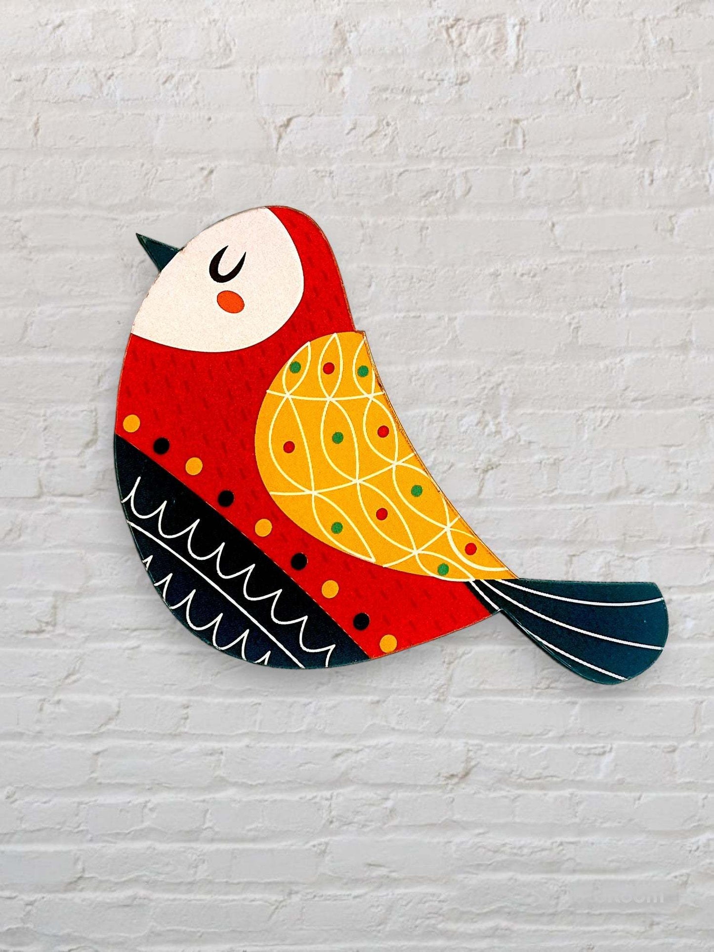 Fridge Magnet - Red Yellow Color Full Bird - Mandala Design