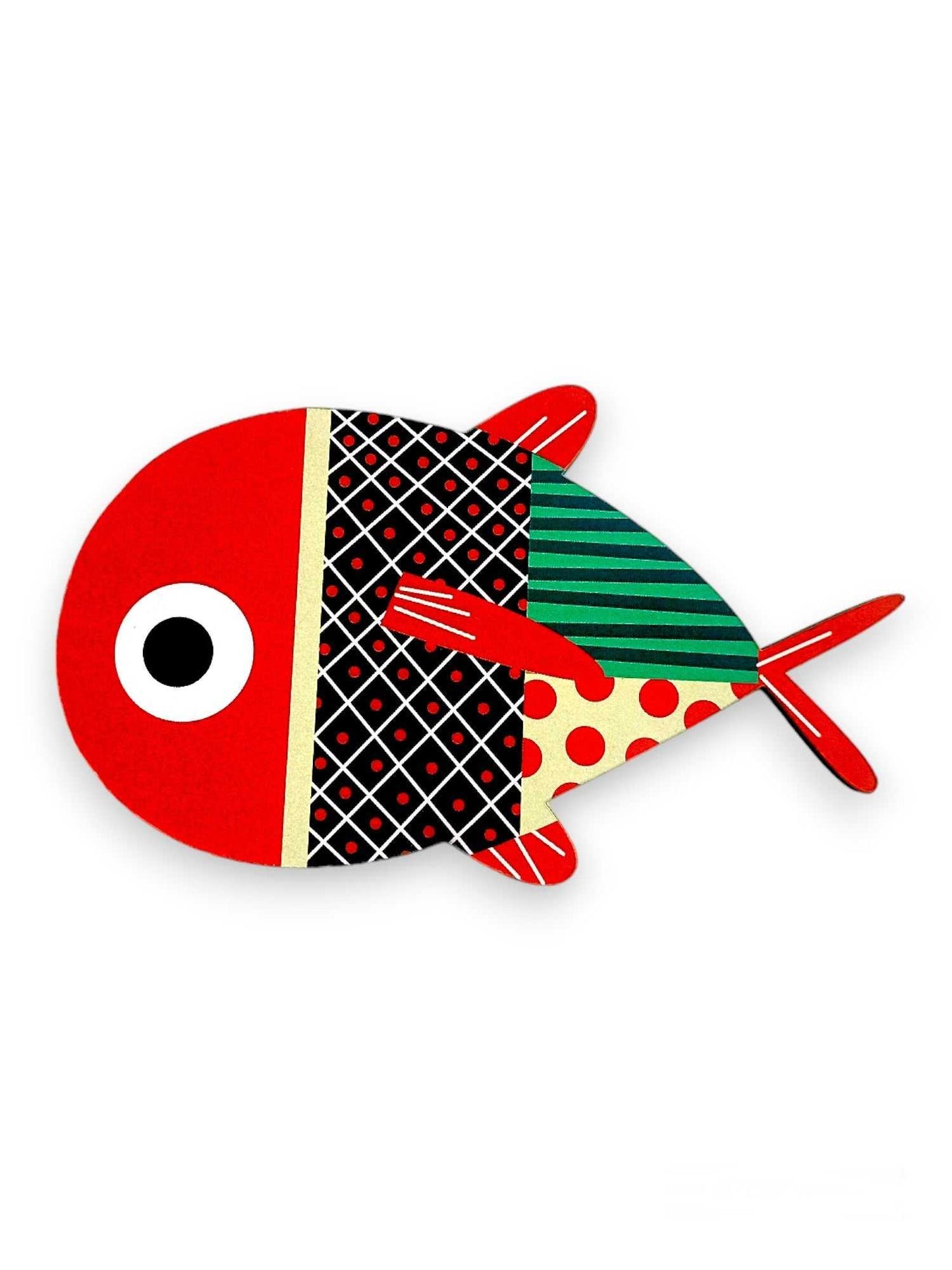 Fridge Magnet - Red Green Yellow Color Full Fish - Mandala Design