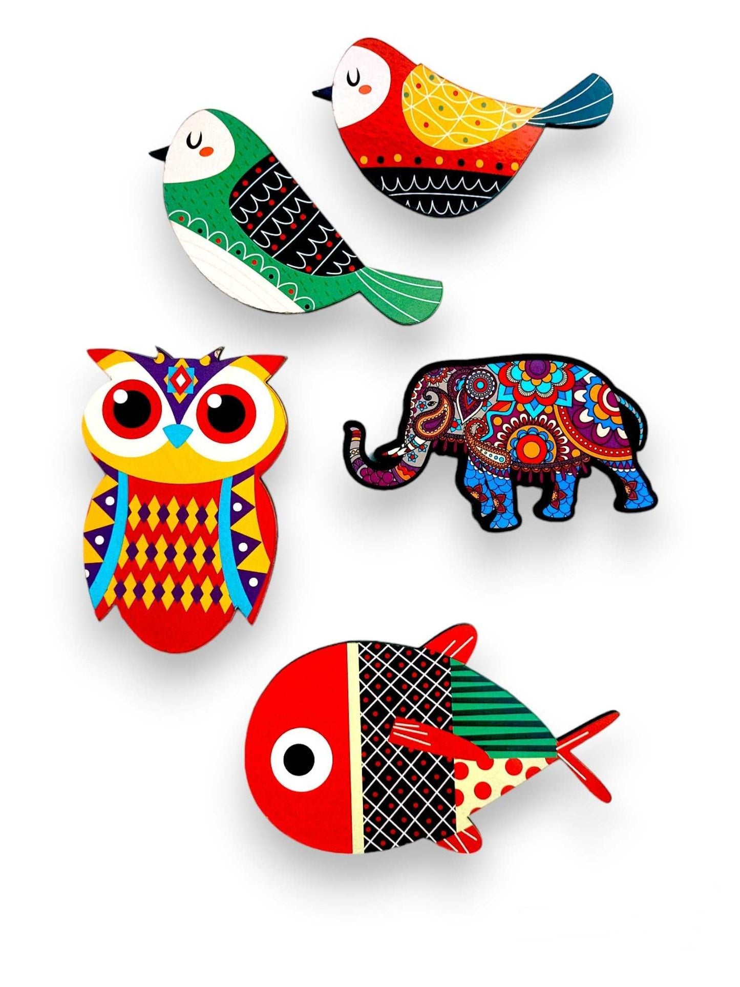 Fridge Magnet of Colorful Animal and Bird Set - Owl, Elephant, Birds, and Fish Design – Decorative Kitchen and Home Decor
