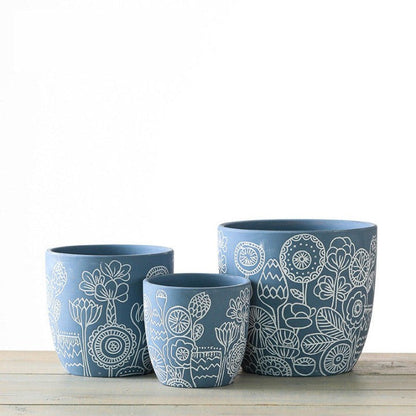 blue ceramic pots