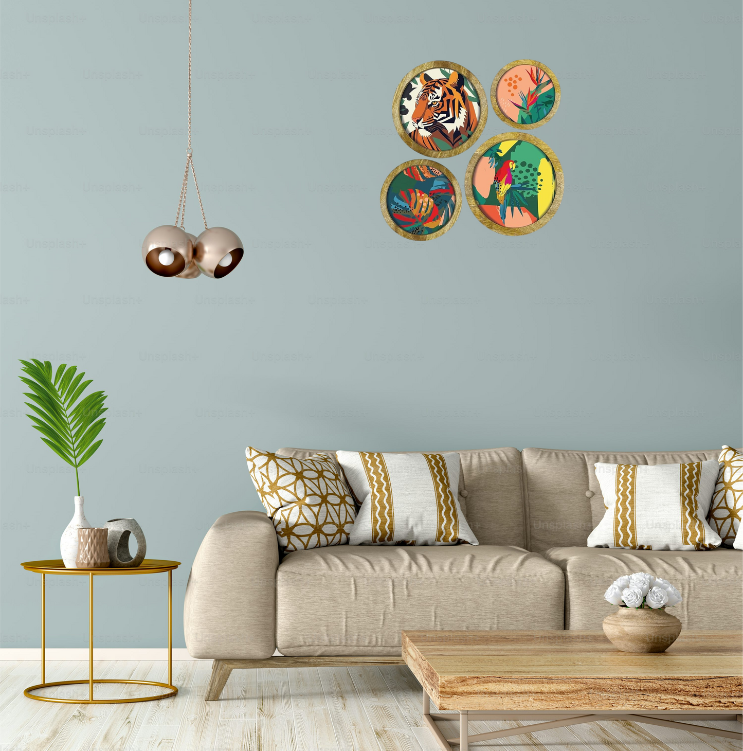 Handcrafted Mangowood Wall Decor Set of 4 - Nature Inspired Circular Frames